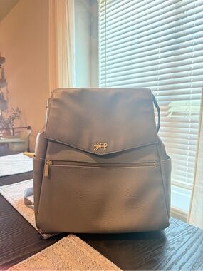 Freshly Picked Gray Pebbled Backpack with Gold Accent